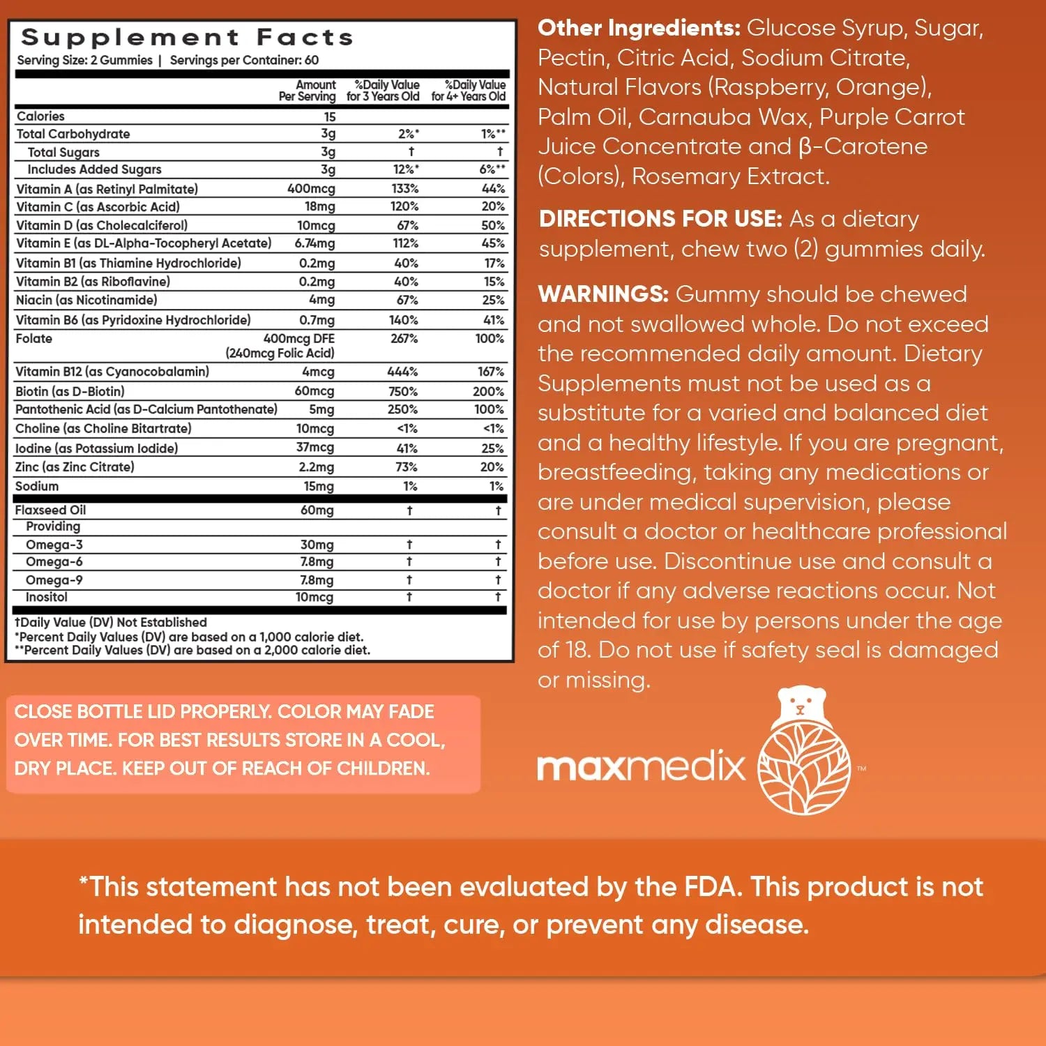 maxmedix Kids Multivitamin Gummies with Omega 3 6 9 | 2-Month Supply | 20 Essential Kids Vitamins & Minerals for Healthy Immune System | maxmedixBuy Supplements Australia