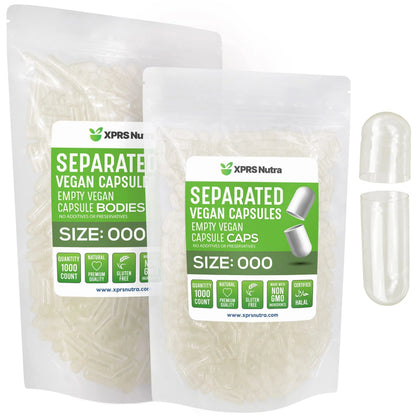 XPRS Nutra Vegan Size 000 Separated Capsules- 1000 Count Premium Empty Caps Separated in Bags - Clear Empty Capsules XPRS NutraBuy Supplements Australia