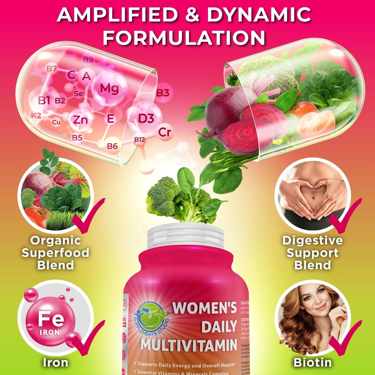 SUPPLEMENTS STUDIO Vegan Bone, Immune, & Energy Support Trio – Whole Food Multivitamin with Iron + Women’s Multivitamin with Iron SUPPLEMENTS STUDIOBuy Supplements Australia