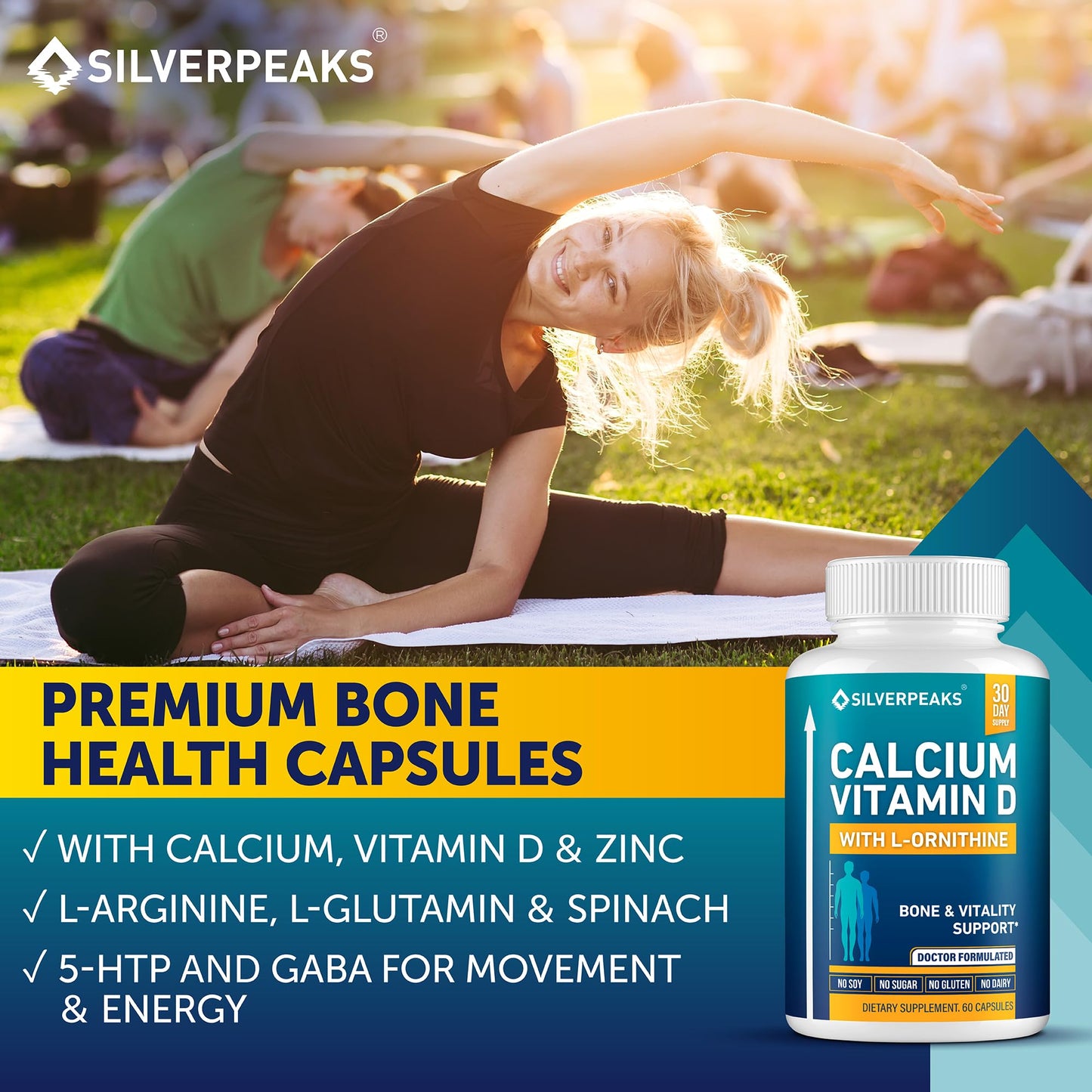 Calcium Supplement with Vitamin D3 and Zinc for Bone Health – Supports Bone Strength & Density – Gentle Non-Constipating Mineral & Amino Acids Blend for Women & Men - 60 Capsules (30 Day Supply) SILVERPEAKSBuy Supplements Australia
