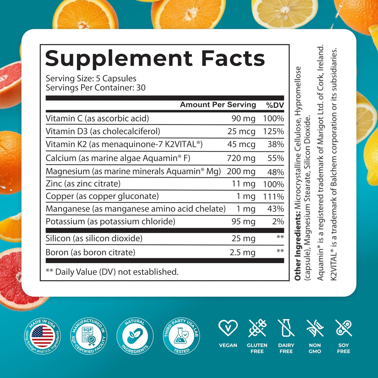 PUREHEALTH RESEARCH Bone Health Formula - for Bones, Joint & Skeletal Wellness - with Calcium, Magnesium, Zinc, Copper, Manganese, Potassium, Vitamin K2, D3, C