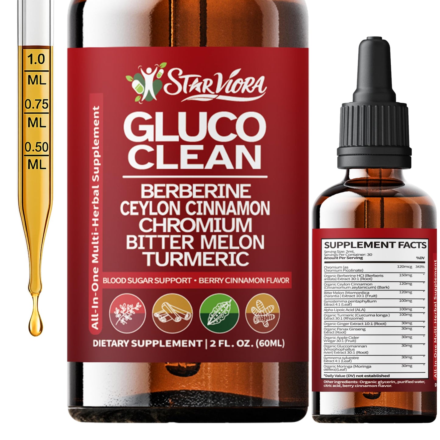 StarViora Gluco Clean Sugar-Free Herbal Blend with Berberine & Chromium, Bitter Melon, Ginseng and Alpha Lipoic Acid for Daily Wellness StarVioraBuy Supplements Australia