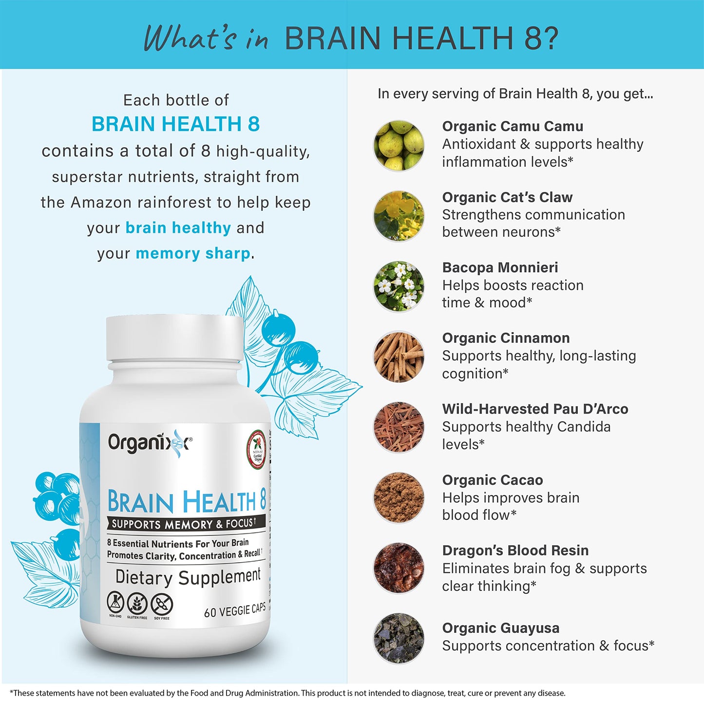 Organixx Ageless Brain Powerful Brain Health Supplement to Support Brain Function, Clarity, Focus, Re-Energize Brain Cells, Helps Promote a Balanced Mood, Gluten Free, Non GMO, 60 Vegetarian Capsules OrganixxBuy Supplements Australia