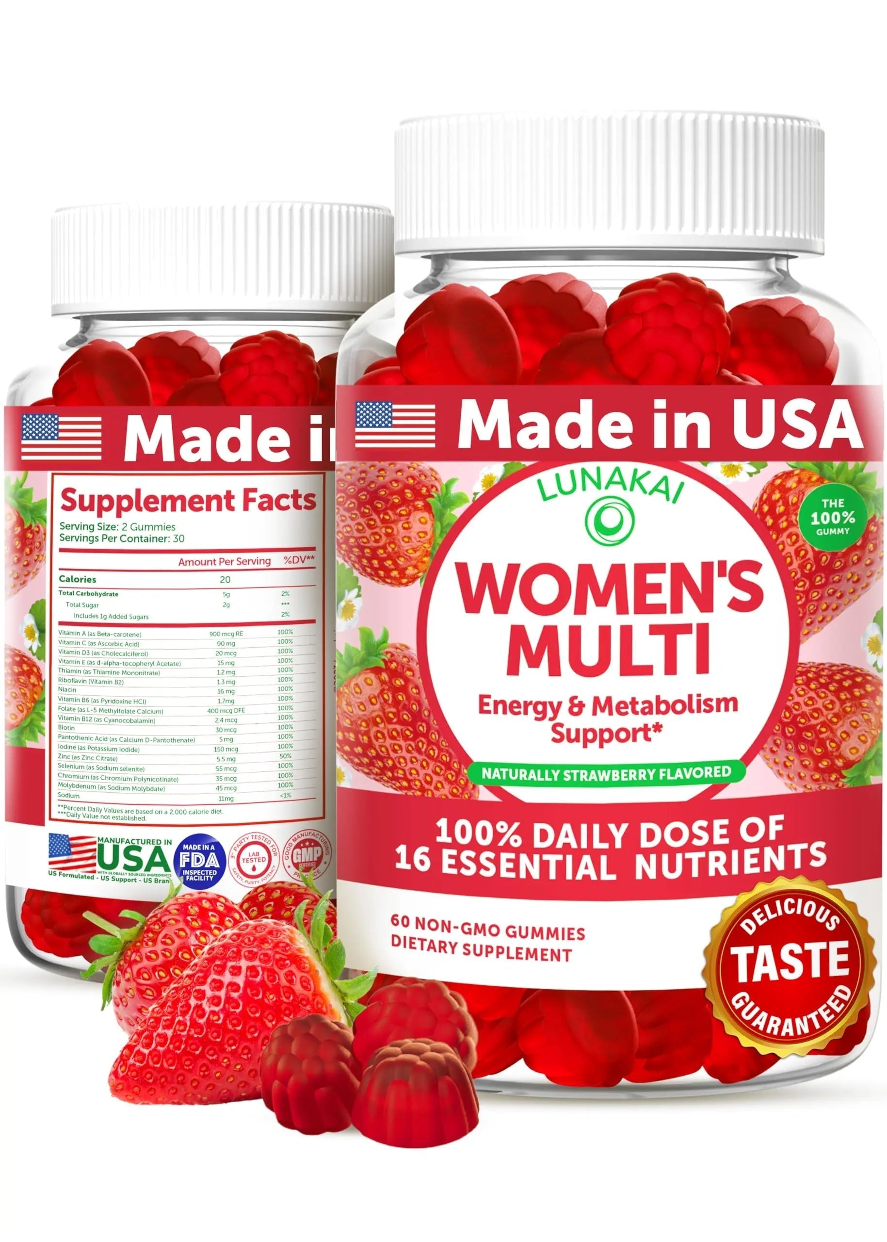 Lunakai USA Made Womens Multivitamin Gummies - Delicious Daily Dose with 16 Multi Vitamins for Women LunakaiBuy Supplements Australia
