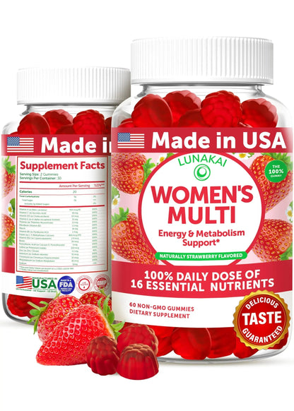 Lunakai USA Made Womens Multivitamin Gummies - Delicious Daily Dose with 16 Multi Vitamins for Women LunakaiBuy Supplements Australia