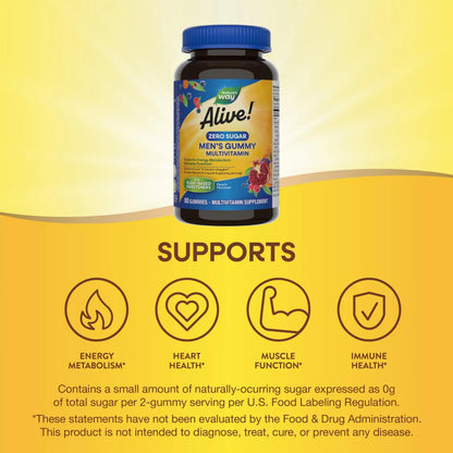 Nature’s Way Alive! Zero Sugar Men's Gummy Multivitamins, Energy Metabolism*, Muscle Function*, B-Vitamins Nature's WayBuy Supplements Australia