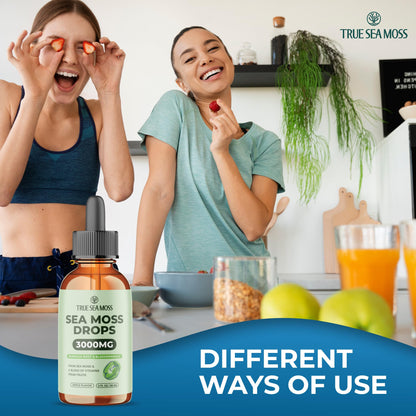 Irish Sea Moss Liquid Drops - 3000mg Formula - with Bladderwrack, Burdock Root & Black Cumin Seed - Liquid Supplement - Apple Flavor - 2 Fl Oz (60ml) TrueSeaMossBuy Supplements Australia
