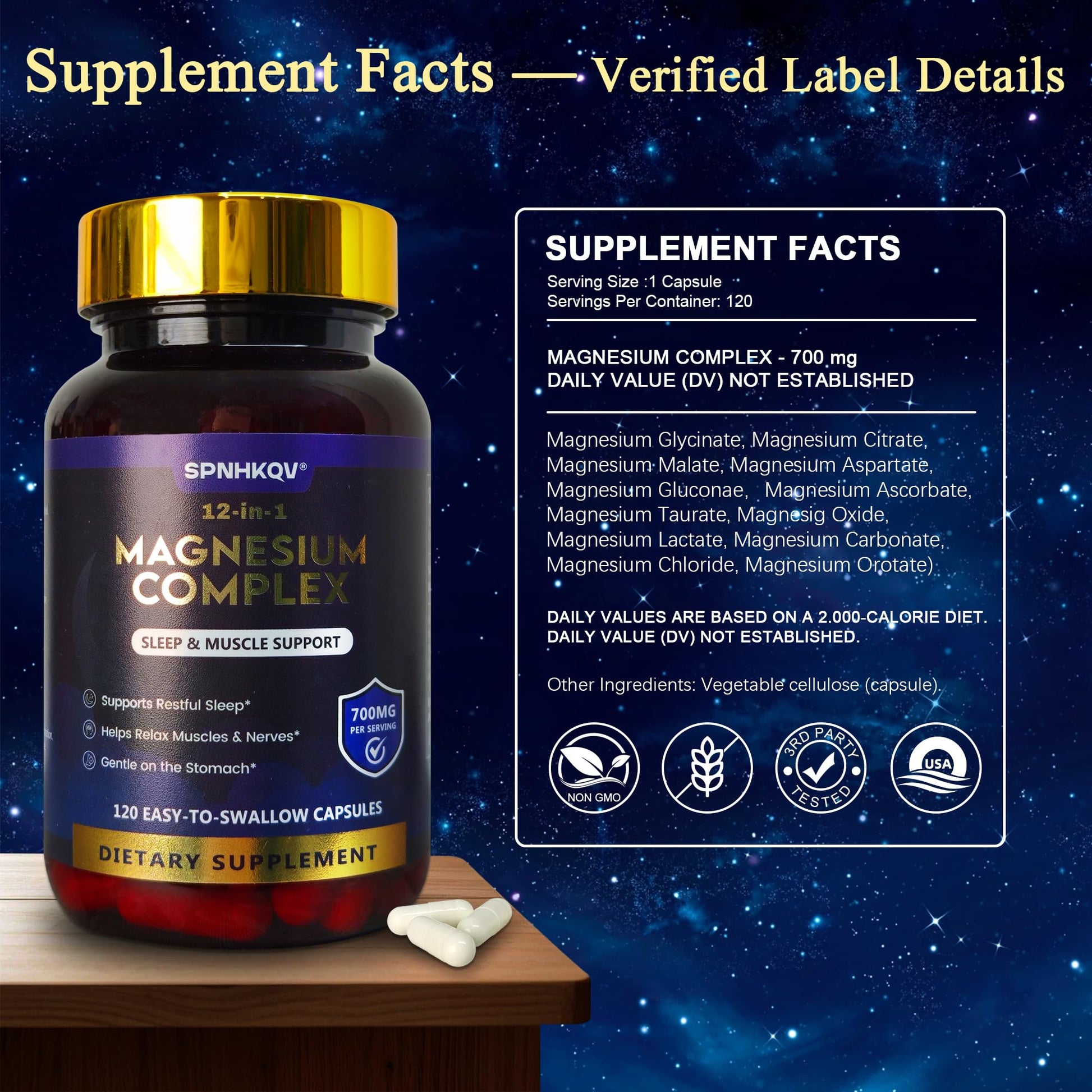 SPNHKQV Magnesium 12-in-1 Complex Supplement – 700mg High Absorption Magnesium Glycinate Capsules for Women & Men – Muscle, Nerve & Sleep Support – 120 Vegan Capsules SPNHKOVBuy Supplements Australia