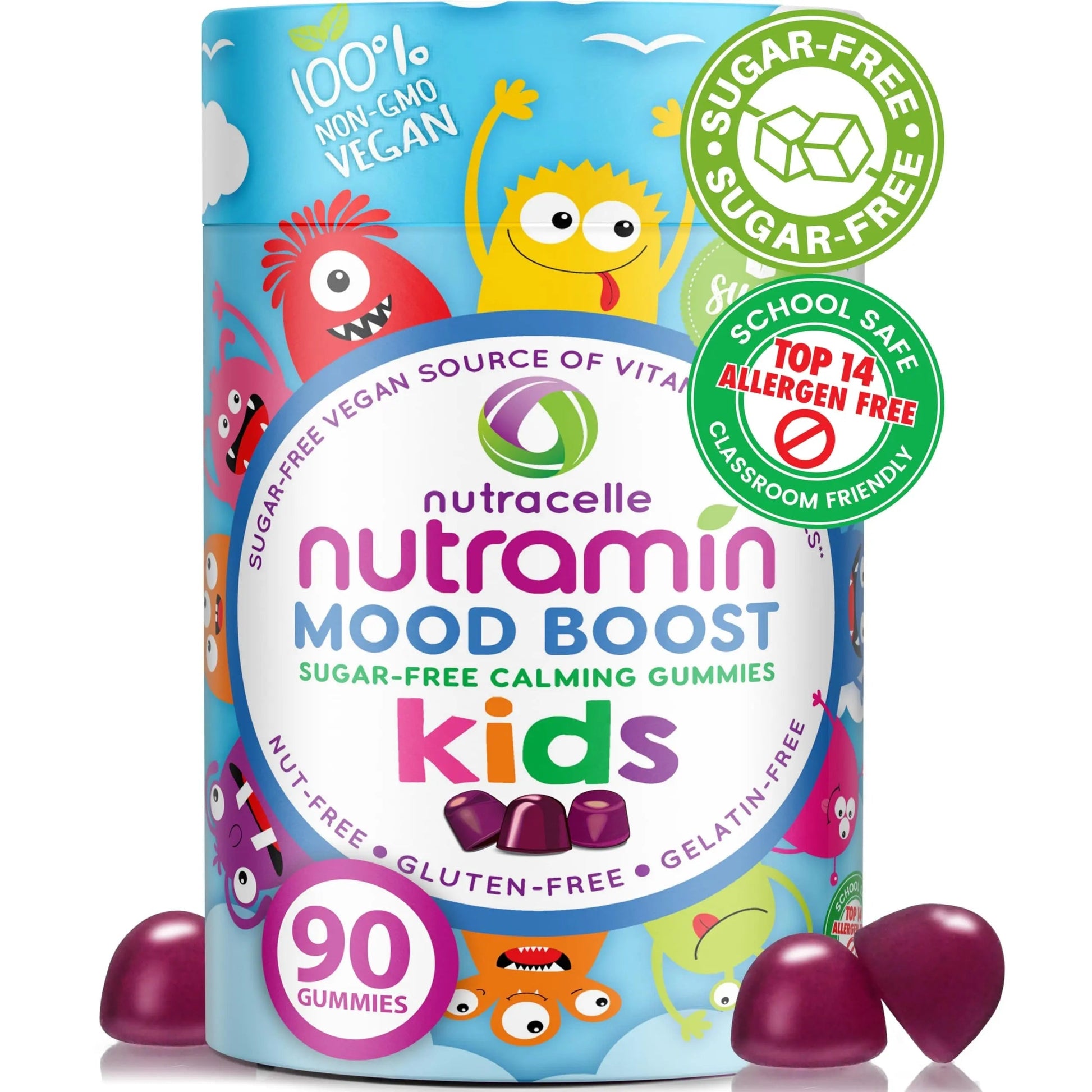 NUTRAMIN Kids Mood Boost Vegan Vitamin Gummy: Calming Magnesium Citrate Supplement for Children with Ashwagandha & Vitamin B Complex to Relax & Focus Nutracelle