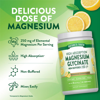 Nature's Truth Magnesium Glycinate Powder | 6 oz | Lemon Flavor | High Absorption | Vegan, Non-GMO, Gluten Free Supplement Nature's TruthBuy Supplements Australia