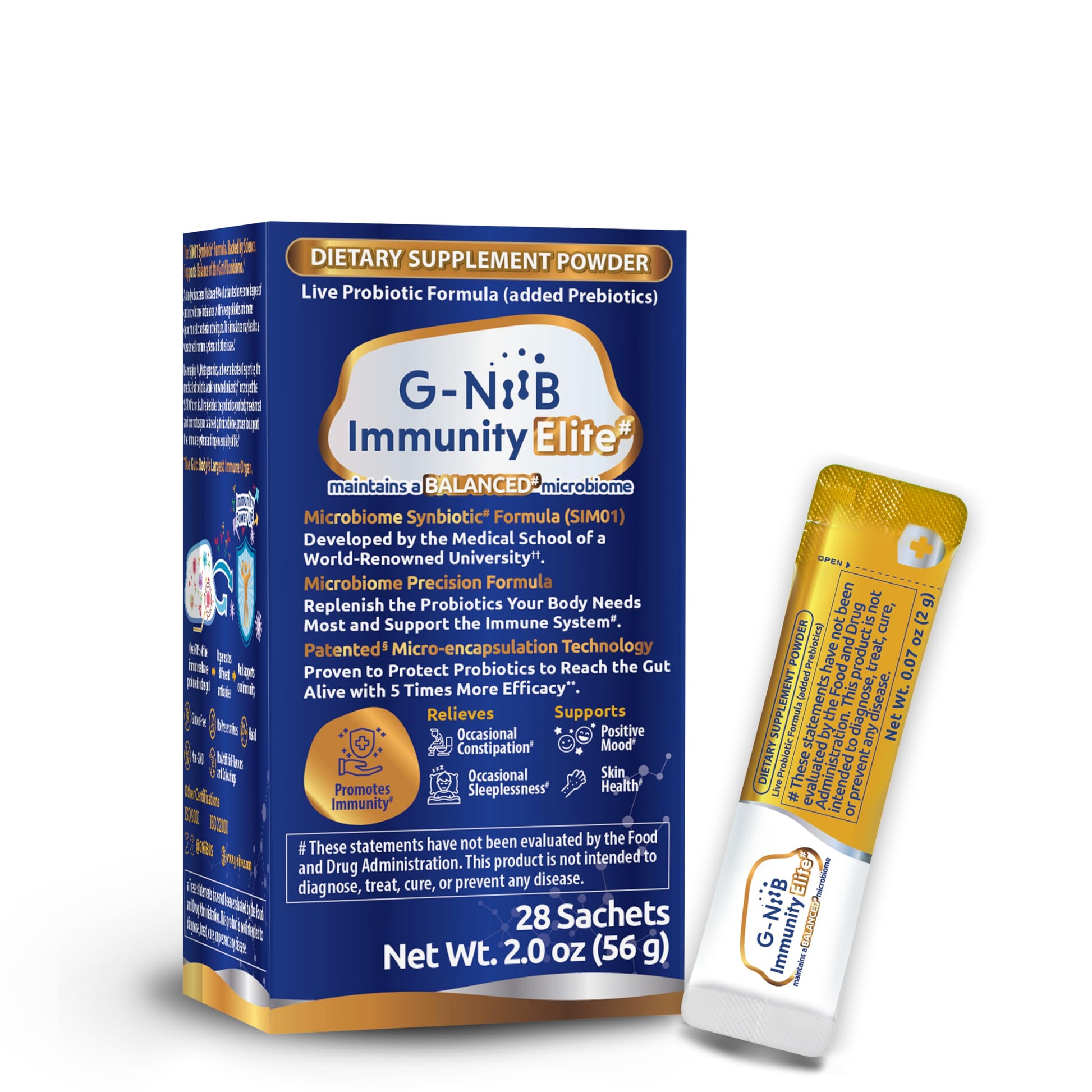 G-NiiB Immunity Elite (SIM01 Synbiotic Formula) - Potent Live probiotics and Added prebiotics to Support Immunity, Regularity, Sleep, Mood, and Skin - 5X More Effective in Reaching the Gut Alive G-NiiBBuy Supplements Australia