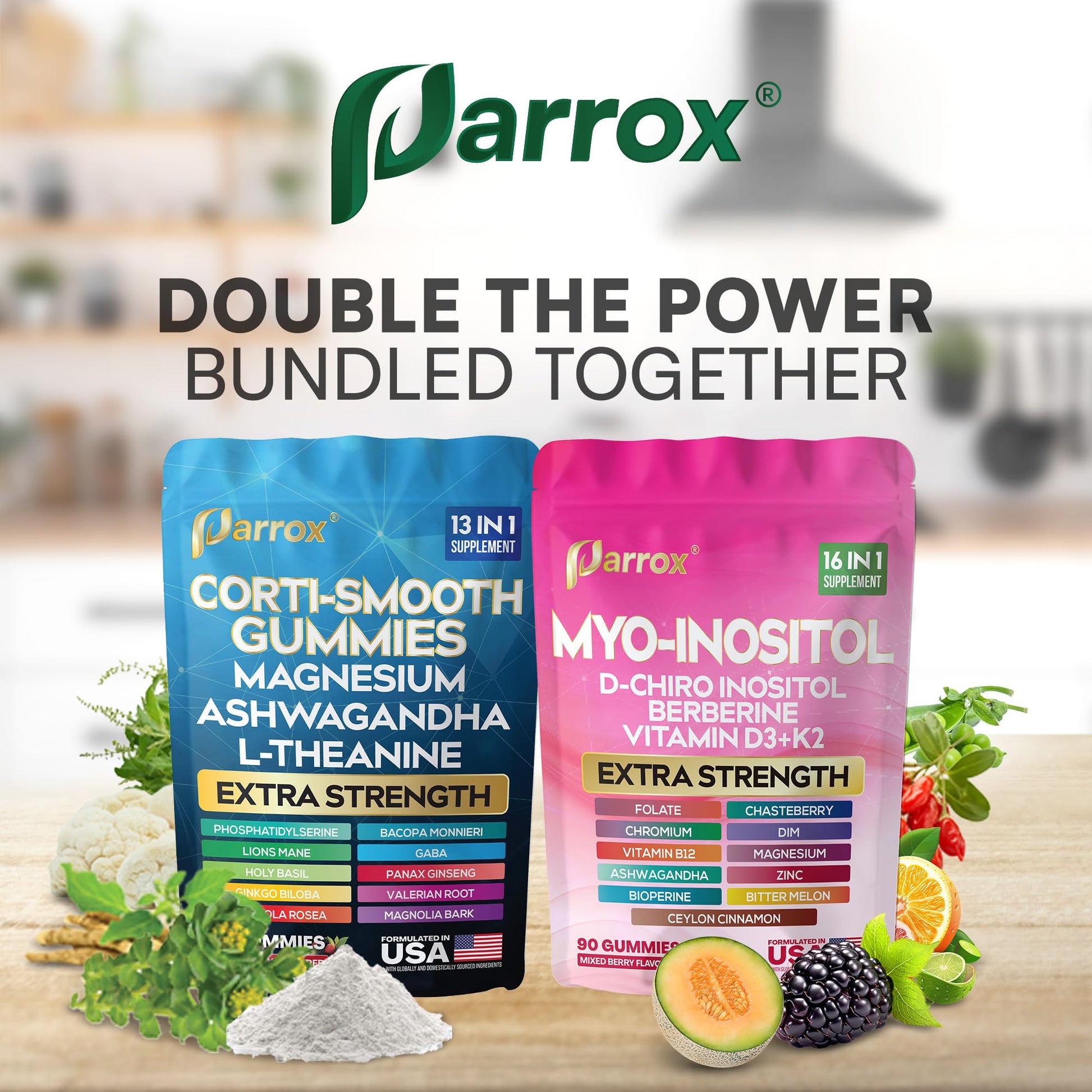 Soothe & Smooth Bundle Gummies - Cortisol & Myo-Inositol Supplement with D-Chiro Inositol, Berberine, Magenesium, Ashwagandha, L-Theanine, Vitamins D3+K2 & B12, Folate, Zinc Lion's Mane (150 Gummies) ParroxBuy Supplements Australia