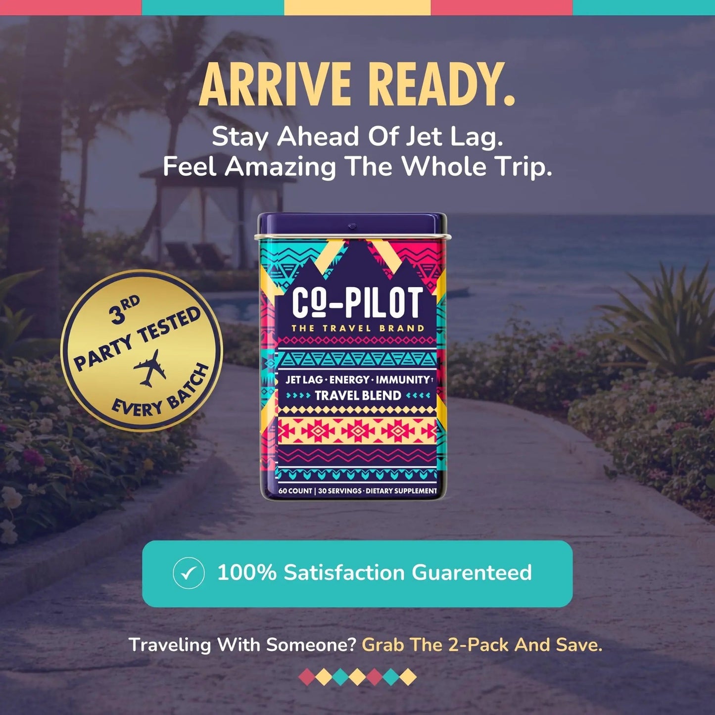 Travel Vitamin Supplement for Flight and Daily, Jet Lag, Energy, Immune, Digestion Support, Promote Calmness with Ashwagandha, Rhodiola, Chia Co-Pilot The Travel BrandBuy Supplements Australia