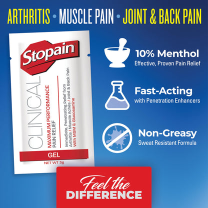 Stopain Pain Relief Clinical Gel Packets, 50 Pack, Made in USA, Maximum Performance Pain Relief with 10% Menthol Plus Glucosamine for Muscle Aches, Joint Pain, and Arthritis StopainBuy Supplements Australia