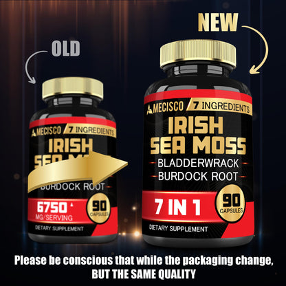 7in1 Irish Sea Moss Capsules 6750 Mg with Organic Bladderwrack & Burdock Root, Turmeric, Apple Cider Vinegar - Raw Seamos Pills for Hair, Skin, Thyroid Healths - 90 Caps for 3-Month Supply MeciscoBuy Supplements Australia