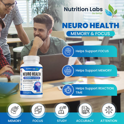 Nootropic & Neuro Brain Supplement for Memory & Focus Support. Clinically Tested Vitamins for Mental Support & Cognitive Clarity W/Bacopa Monnieri, VIT A, B6, Riboflavin, Niacin, Thiamin & Folate NUTRITION LABS BE BETTERBuy Supplements Australia