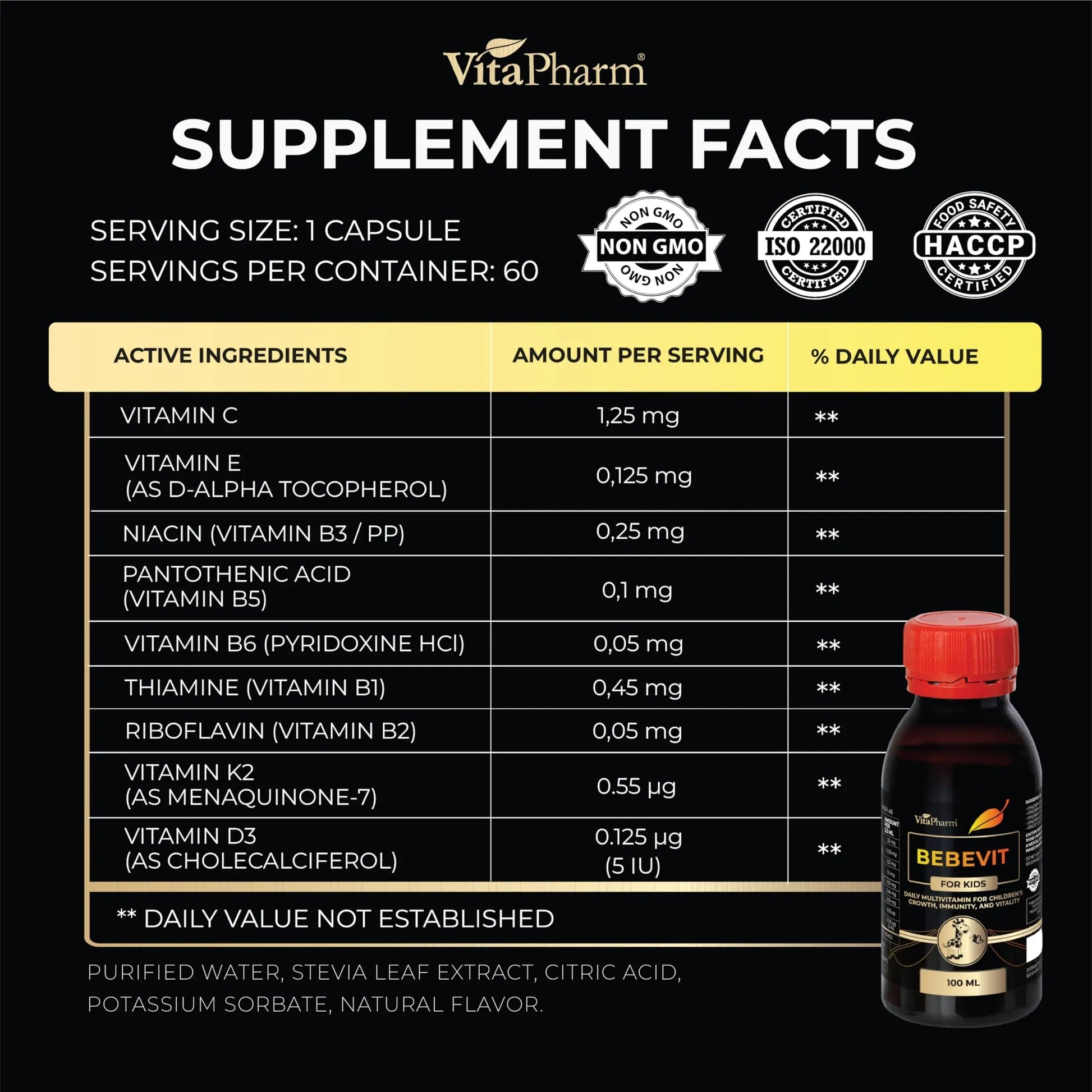 BEBEVIT Liquid Multivitamin for Kids – Sugar-Free & Non-GMO Formula with Vitamins A, C, D3, E, K2 & B-Complex – Daily Support for Growth, Immunity VitaPharmBuy Supplements Australia