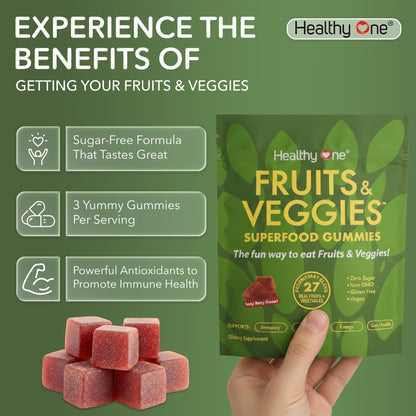 Fruits & Veggies Sugar-Free Gummies - 27 Whole Foods - Equals 3 Servings of Fruits & Vegetables - Improve Energy, Focus & Immune Function - Fiber - Antioxidants - Organic Ingredients - 14 Packets Healthy OneBuy Supplements Australia