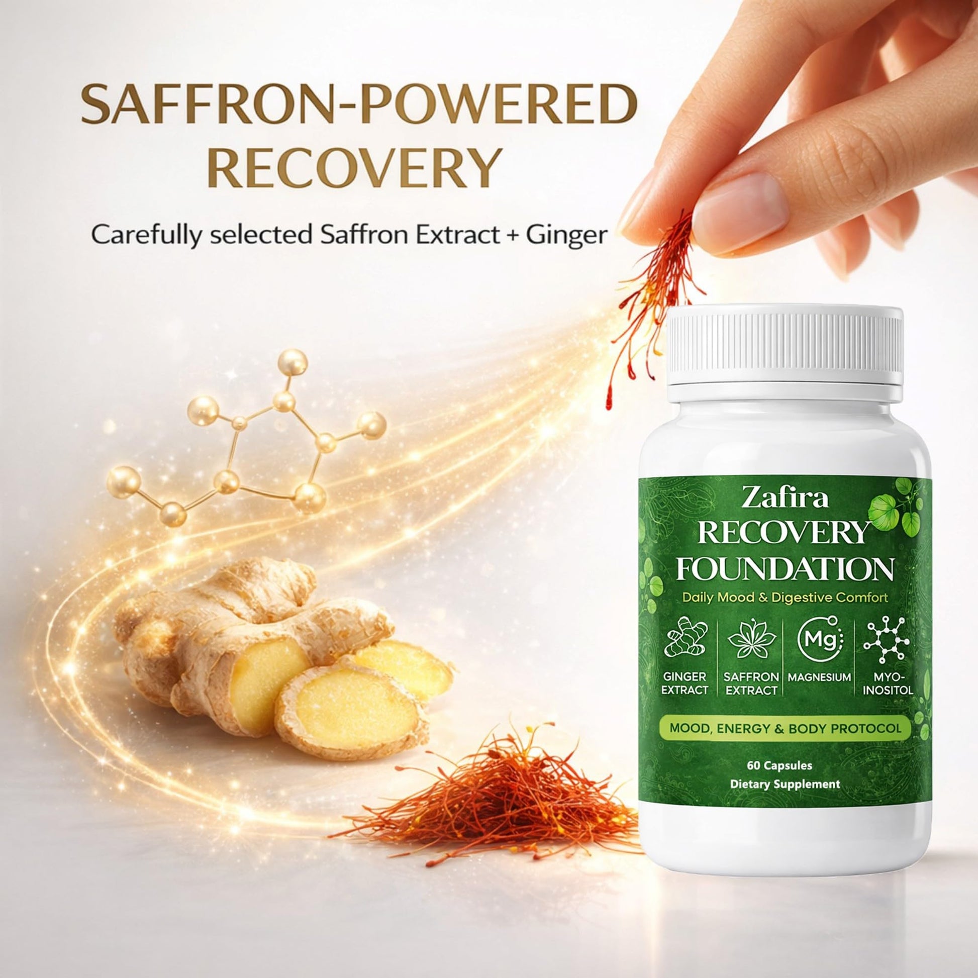 DYDUON Zafira Recovery Foundation Capsules – Mental Clarity, Hair & Mood Support, Natural Herbal Formula with Saffron Extract, Ginger Extract, L-Theanine, Myo-Inositol, Non-GMO, 60 Capsules DYDUONBuy Supplements Australia