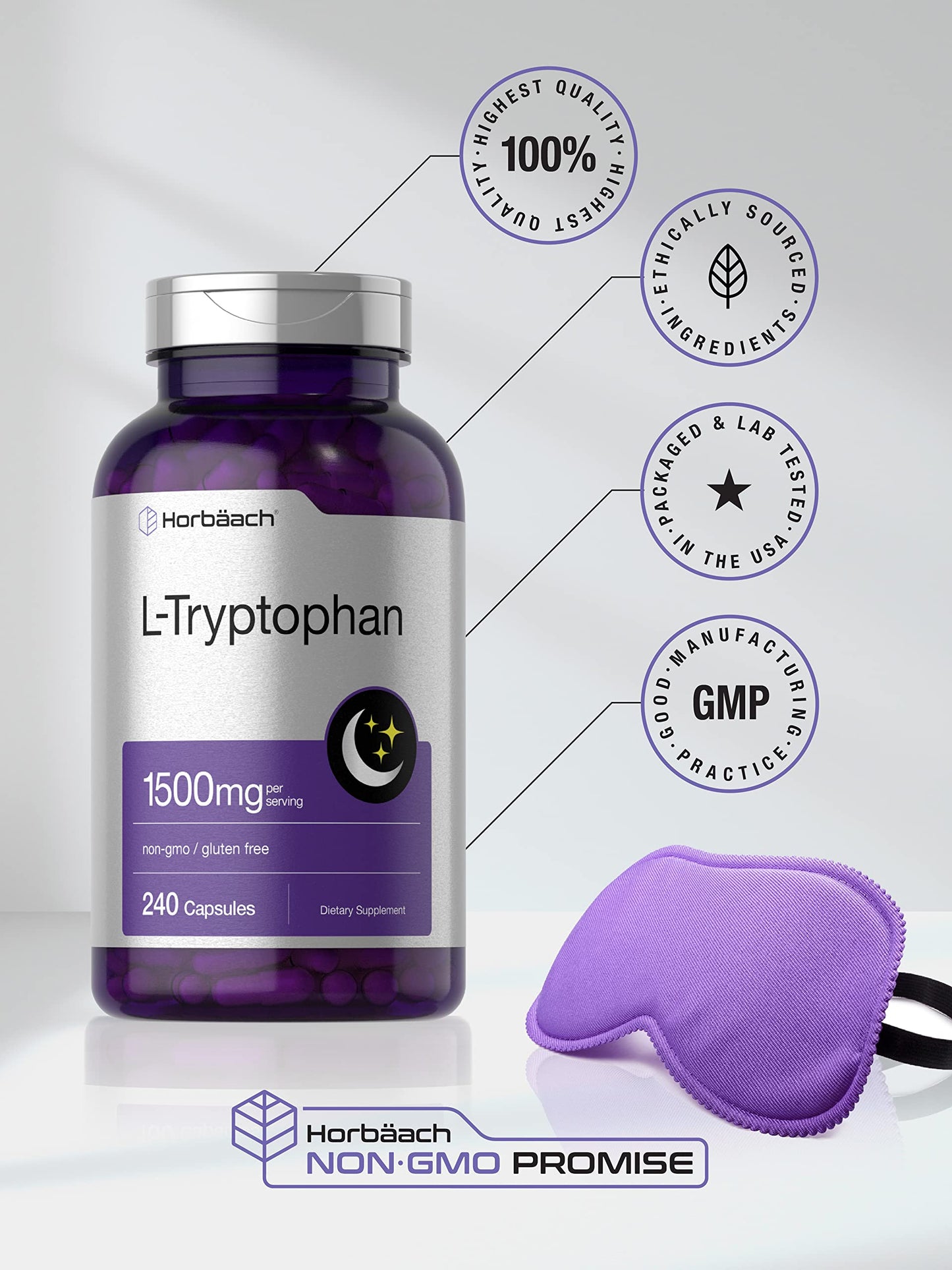 L Tryptophan 1500mg Capsules | 240 Count | Nighttime Formula | Non-GMO, Gluten Free HorbäachBuy Supplements Australia