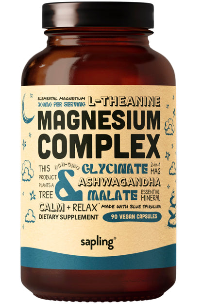 Magnesium Glycinate Complex Supplement - Chelated Magnesium Glycinate with Malate, Organic Ashwagandha, L-theanine & Blue Spirulina - High Absorption, Vegan, Non-GMO, 300mg, 90 Veggie Caps saplingBuy Supplements Australia