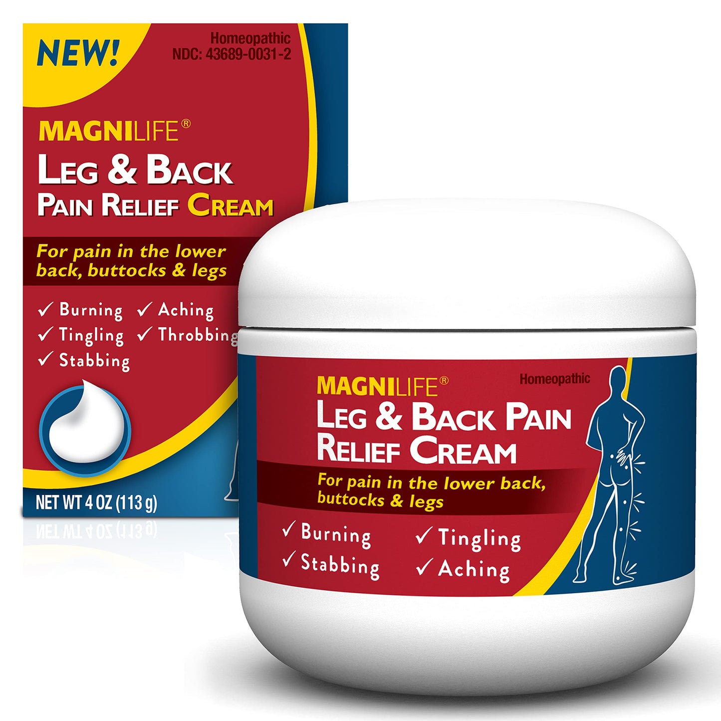 MagniLife Leg & Back Pain Relief Cream (4 oz), Topical Support for Leg Pain & Lower Back Discomfort, Fast Absorbing, No Residue, Mild Scent, Massage-in Formula MagniLifeBuy Supplements Australia