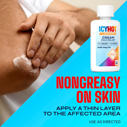 Icy Hot Lidocaine Pain Relief Cream, Numb Aggravated Nerves with Max Strength Lidocaine 4% and Menthol 1%, Fast-Acting Pain Relief for Minor Pain, Backaches, Sprains and Strains, 1.75 oz Icy HotBuy Supplements Australia