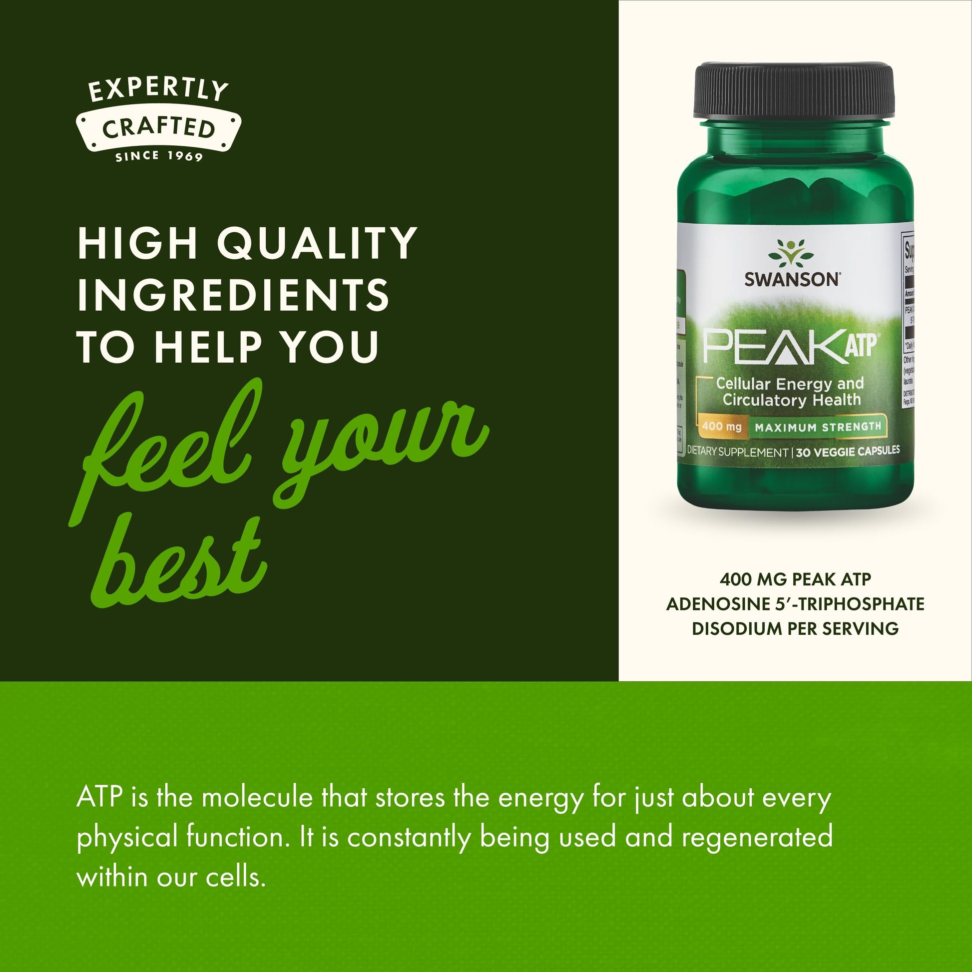 Swanson Maximum Strength Peak ATP-Natural Supplement Promoting Cellular Energy Support-Supports Physical Performance and Promotes Healthy Blood Flow Support-(30 Veggie Capsules, 400mg Each) 1 Pack SwansonBuy Supplements Australia
