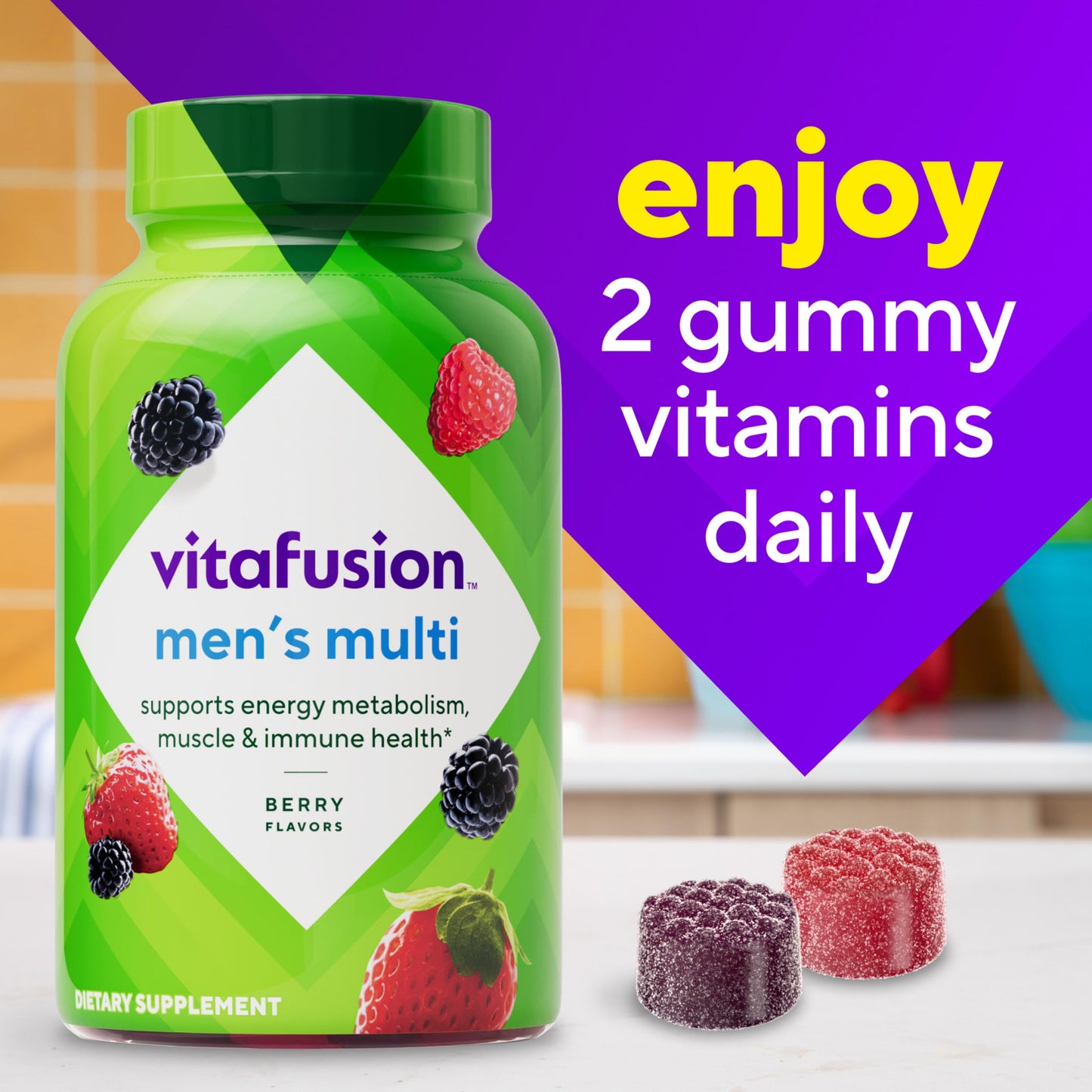vitafusion Adult Gummy Vitamin Supplement for Men, Berry Flavored, A, C, D, E, B6, B12, Daily, 120 Count, 60 Day Supply VitafusionBuy Supplements Australia