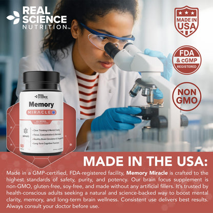 Real Science Nutrition Offers Memory Miracle – Brain and Memory Support Supplement for Focus, Mental Clarity & Brain Health – Nootropic Brain Booster with Nitric Oxide – 60 Capsules Real Science NutritionBuy Supplements Australia