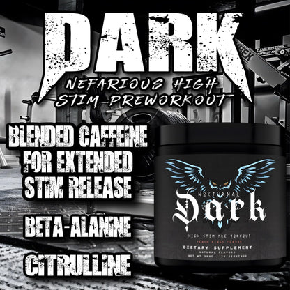 Nocturnal Labz Dark High Stim Pre Workout Powder | Potent Pre-workout Formula for Men & Women, Maximize Energy, Focus, Endurance, Citrulline Malate, Caffeine, Beta-Alanine, (20 Servings) (Peach Rings)