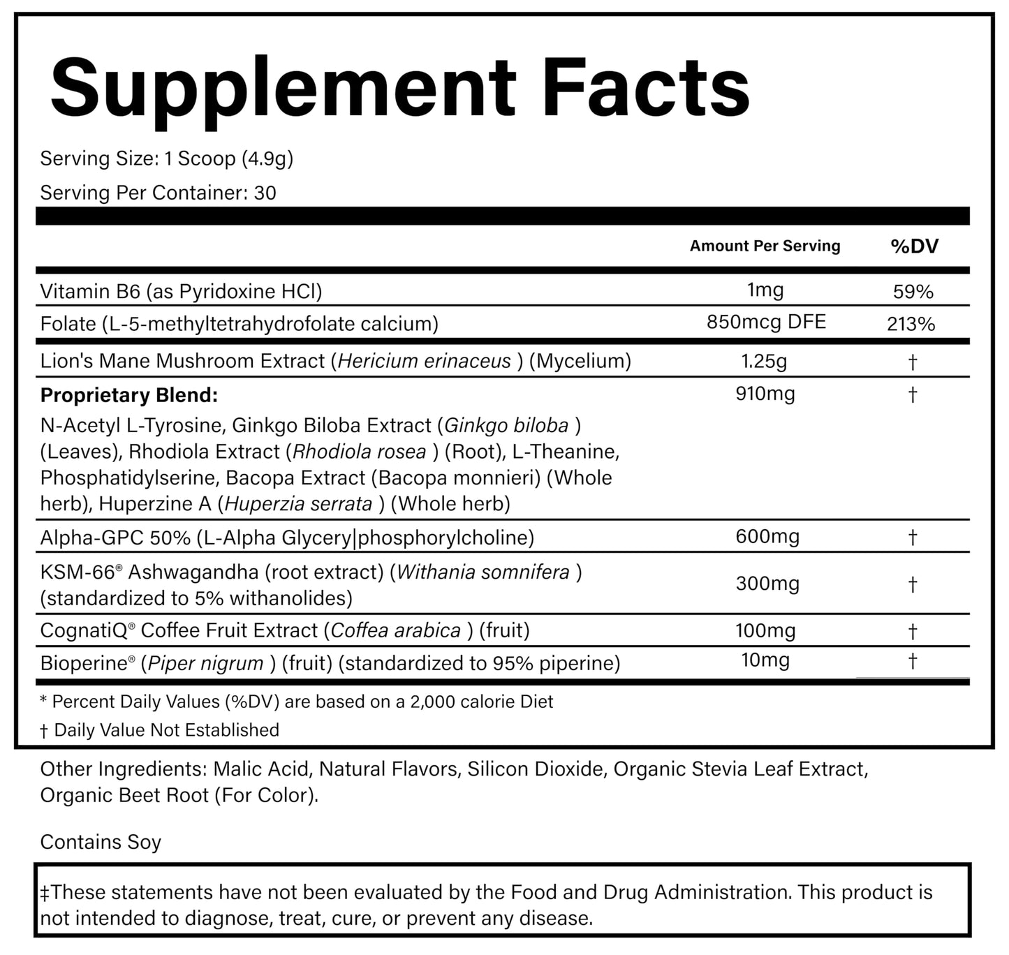 PURE® Healthy Brain Nootropic Powder - 30 Servings - 1.25g Lion’s Mane, 600mg Alpha-GPC & KSM-66® Ashwagandha - Cognitive Support for Memory, Focus & Stress Relief - 147 Grams, Strawberry Flavor! PUREBuy Supplements Australia