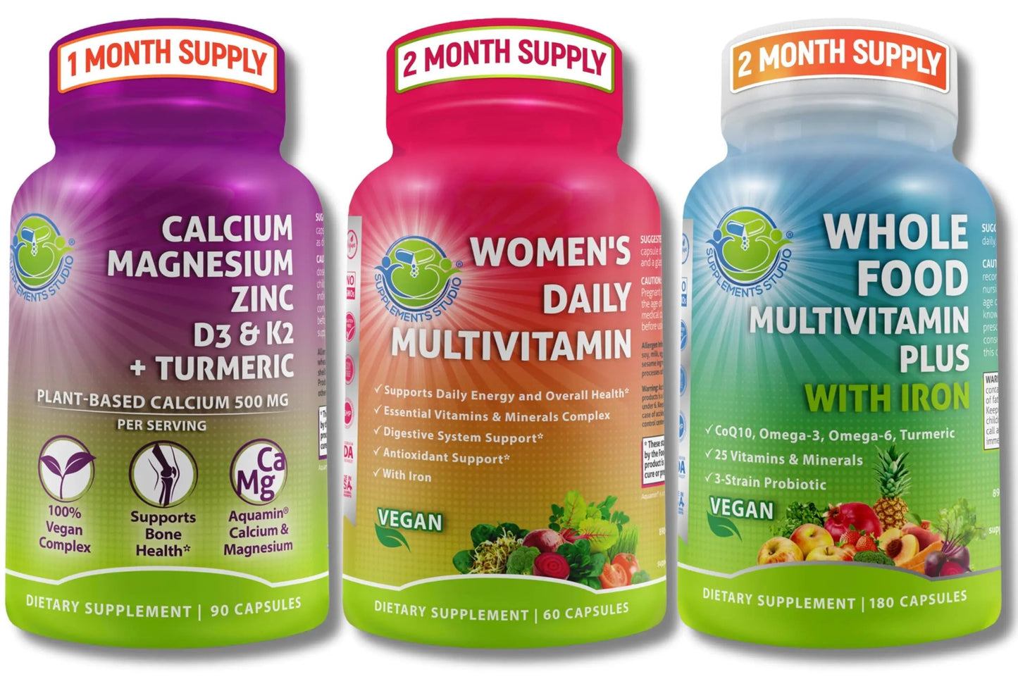 SUPPLEMENTS STUDIO Vegan Bone, Immune, & Energy Support Trio – Whole Food Multivitamin with Iron + Women’s Multivitamin with Iron SUPPLEMENTS STUDIOBuy Supplements Australia