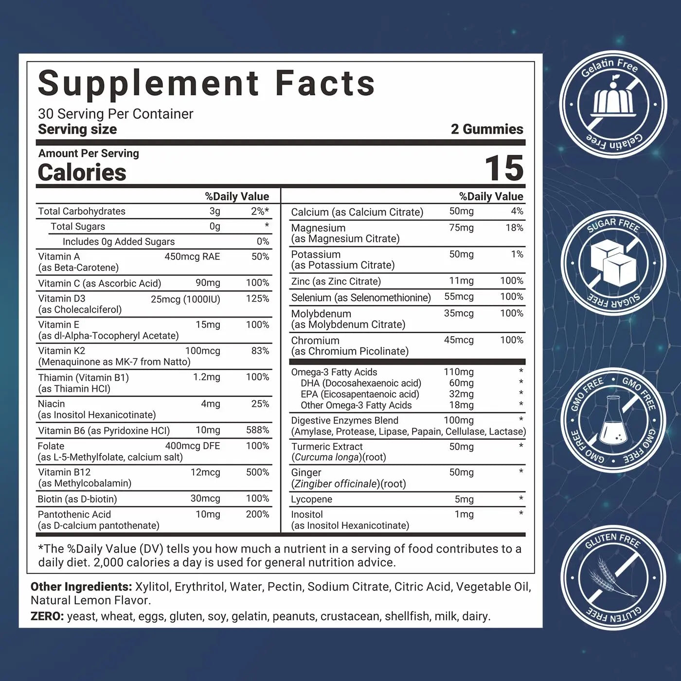Mens Multivitamins Gummies, Methylated Multivitamin with Vitamins A C D K E, B Complex, Omega-3, Digestive Enzymes, Lycopene Wiszeen