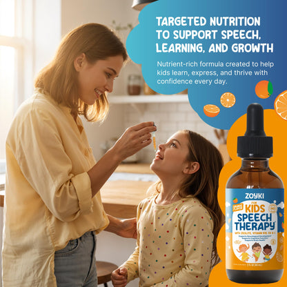Zoyki Speech Therapy Drops for Kids - Speech Support Supplement for Communication Delay Cognitive Function Language & Brain Development with Zeolite Vitamins B12 D3 C - Sugar Free Gluten-Free Vegan ZoykiBuy Supplements Australia