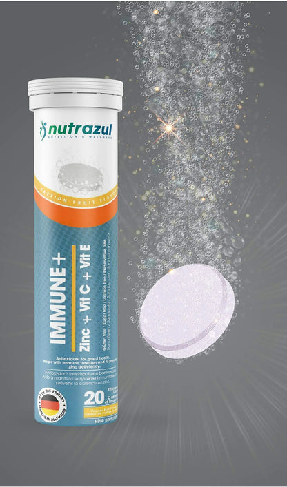 nutrazul Immune+ Effervescent Tablets | Vitamin C and Zinc with Vitamin E | 20 Tablets | Immune Support for Adults & Kids nutrazulBuy Supplements Australia