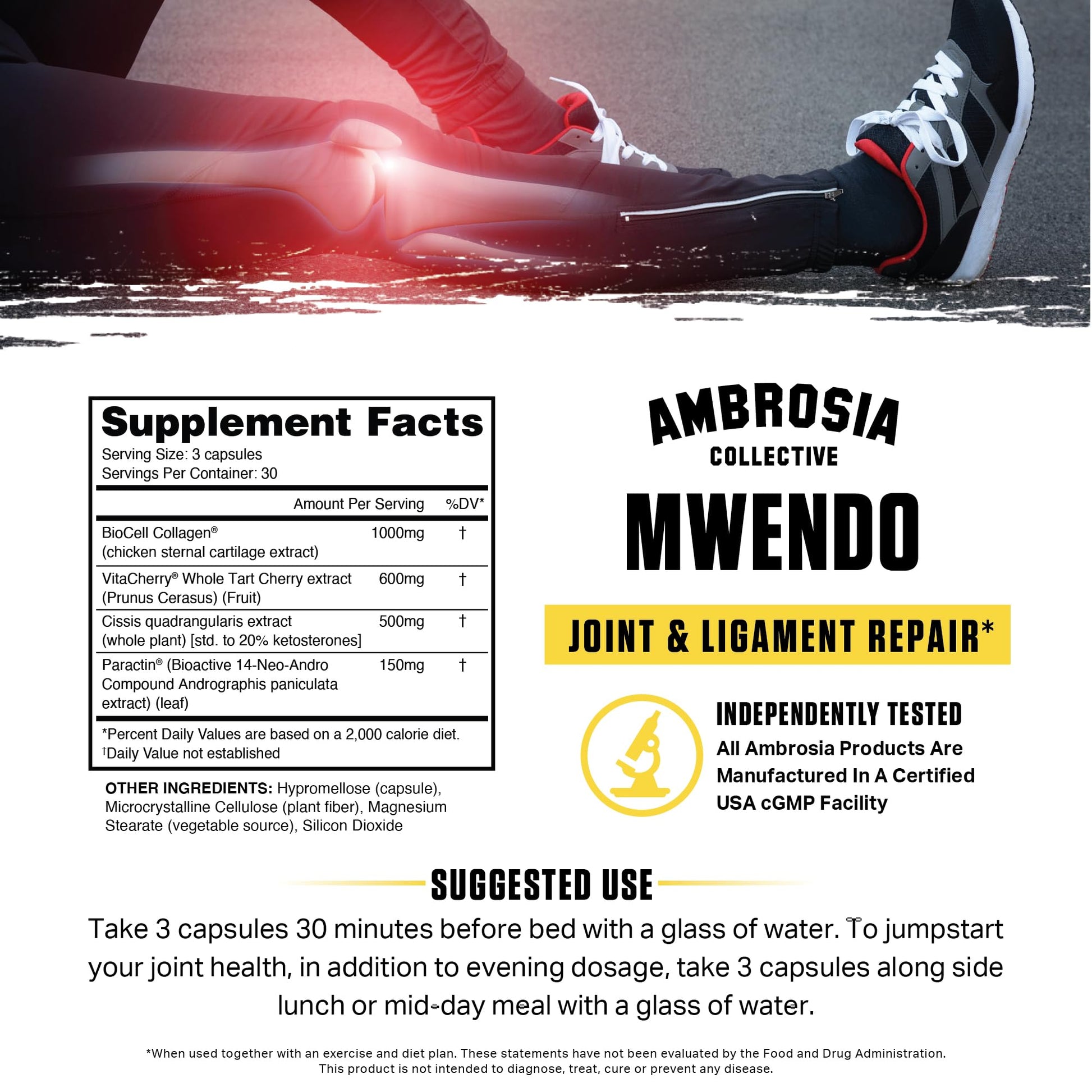 Ambrosia Mwendo - Joint & Ligament Repair | Strengthen Tendons & Increase Soft Tissue Extensibility | Muscle Soreness, & Recovery Time with BioCell Collagen | 90 Veggie Capsules AmbrosiaBuy Supplements Australia