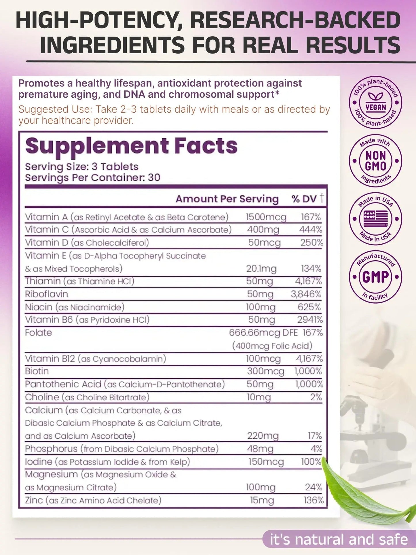 Telovite Daily Multivitamin for Men & Women – Telomere & Cellular Health Support – High Potency Vitamins A, D, E, C, B-Complex Eternity Medicine Rx