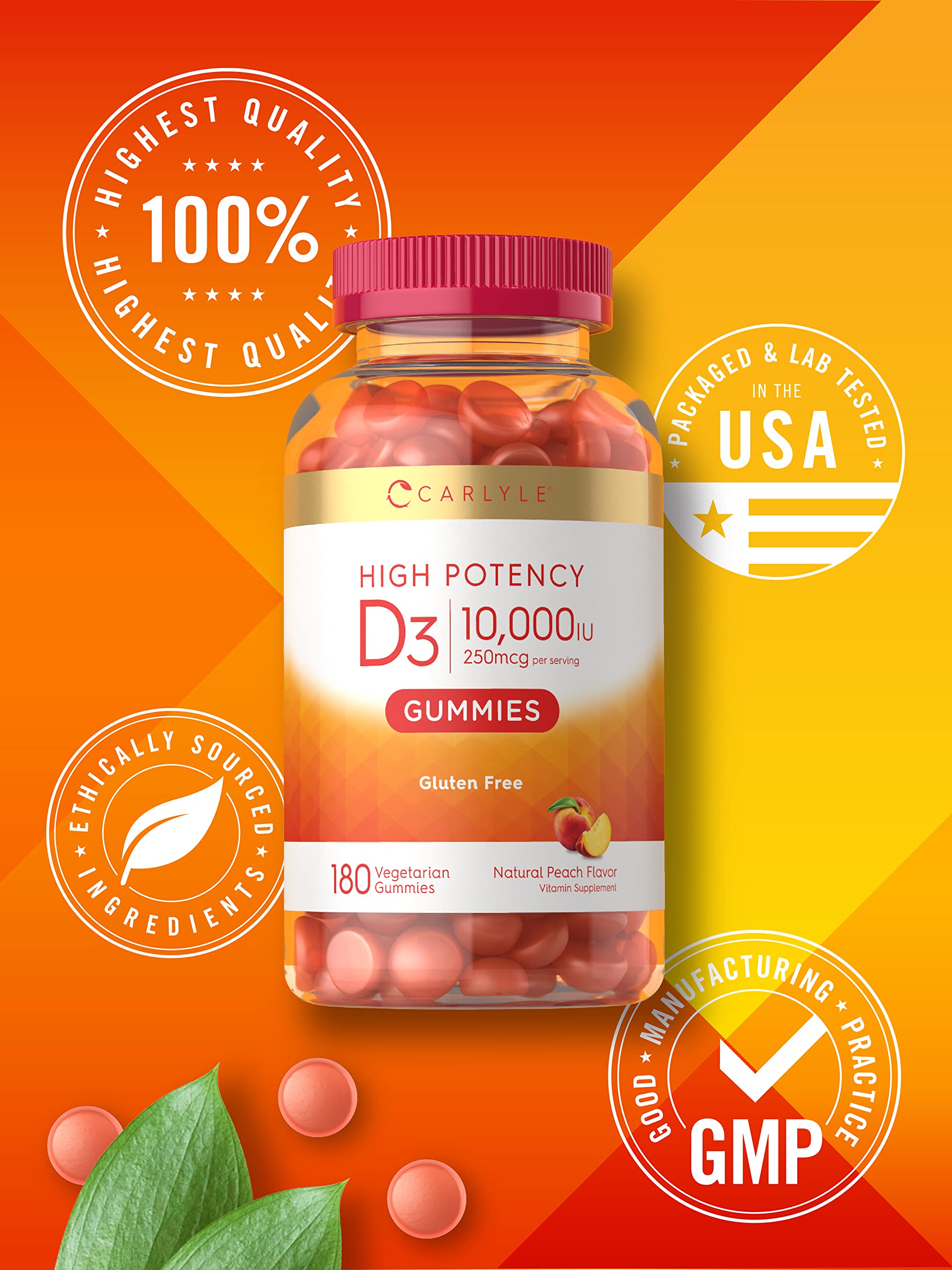 Carlyle Vitamin D3 Gummies | 10,000 iu | 180 Count | Vegetarian, Non-GMO CarlyleBuy Supplements Australia