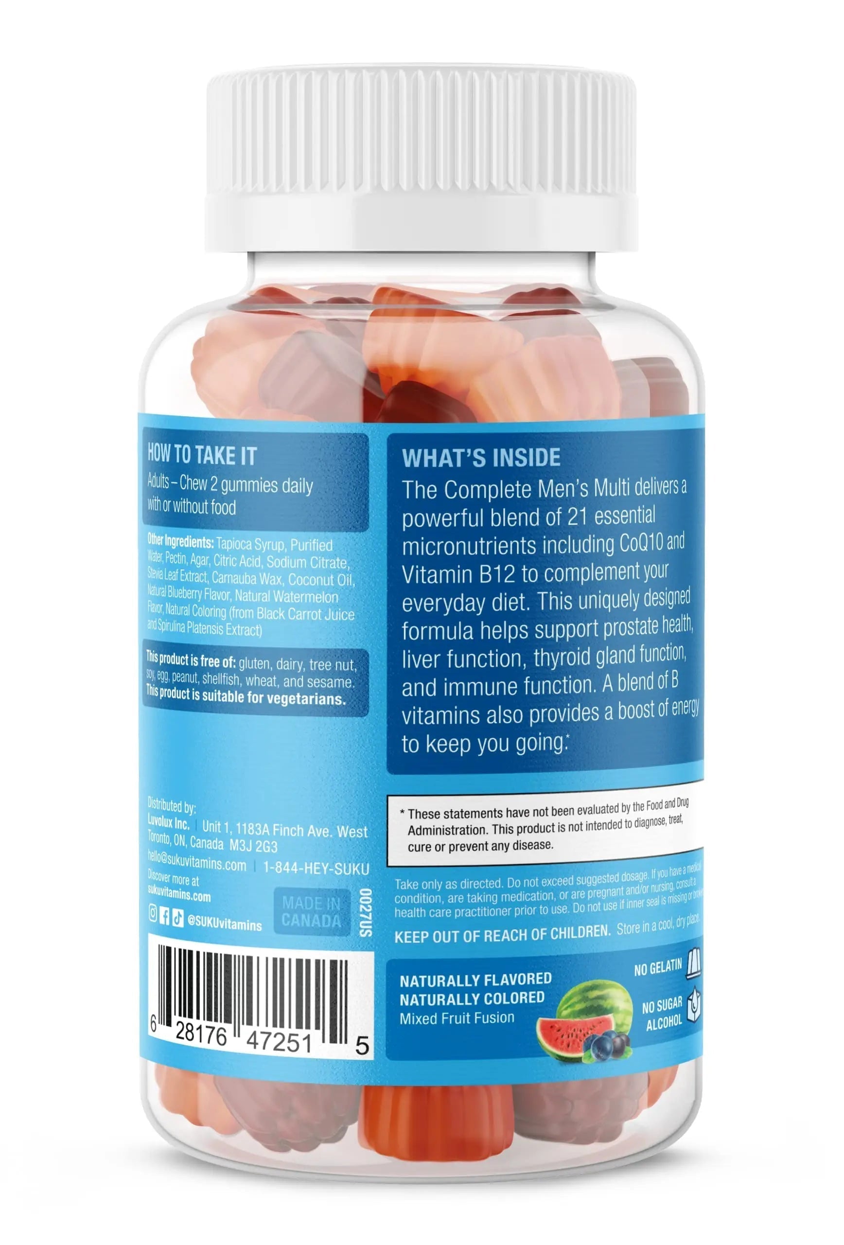 SUKU Men's Daily Multivitamin Gummies – Vitamins A, B12, C, D3, E, Zinc, CoQ10 & Lycopene – Prostate, Heart & Immune Support SUKUBuy Supplements Australia