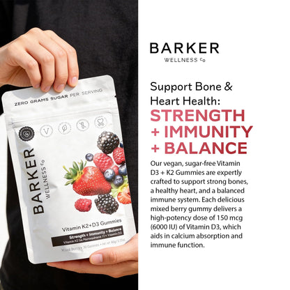 Barker Wellness D3 K2 Vitamin Gummies – Max Potency 6000IU D3 + 200mcg K2 for Strong Bones, Cardiovascular Wellness, Immune Support | Vegan, Sugar-Free, Delicious Mixed Berry | 30 Servings Barker Wellness CoBuy Supplements Australia