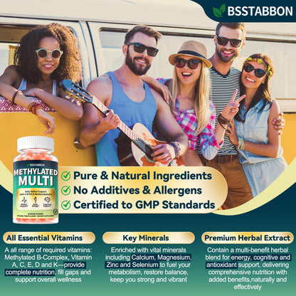 BSSTABBON Methylated Multivitamin for Women Men: Organic Iron Free Multivitamins Gummies plus 5-MTHF Active B12 P5P CoQ10 NAC TMG - Chewable Sugar Free Gummy for Energy Immune Overall Health(120Count) BSSTABBONBuy Supplements Australia