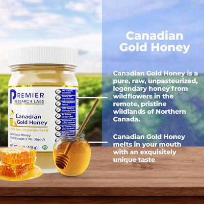 Premier Research Labs Canadian Gold Honey - Raw Honey, Pure Honey, Raw Unpasteurized Honey, Unfiltered, 100% Pure, Sugar-Free, Unprocessed Wildflower Honey - 1 lb Jar Premier Research LabsBuy Supplements Australia