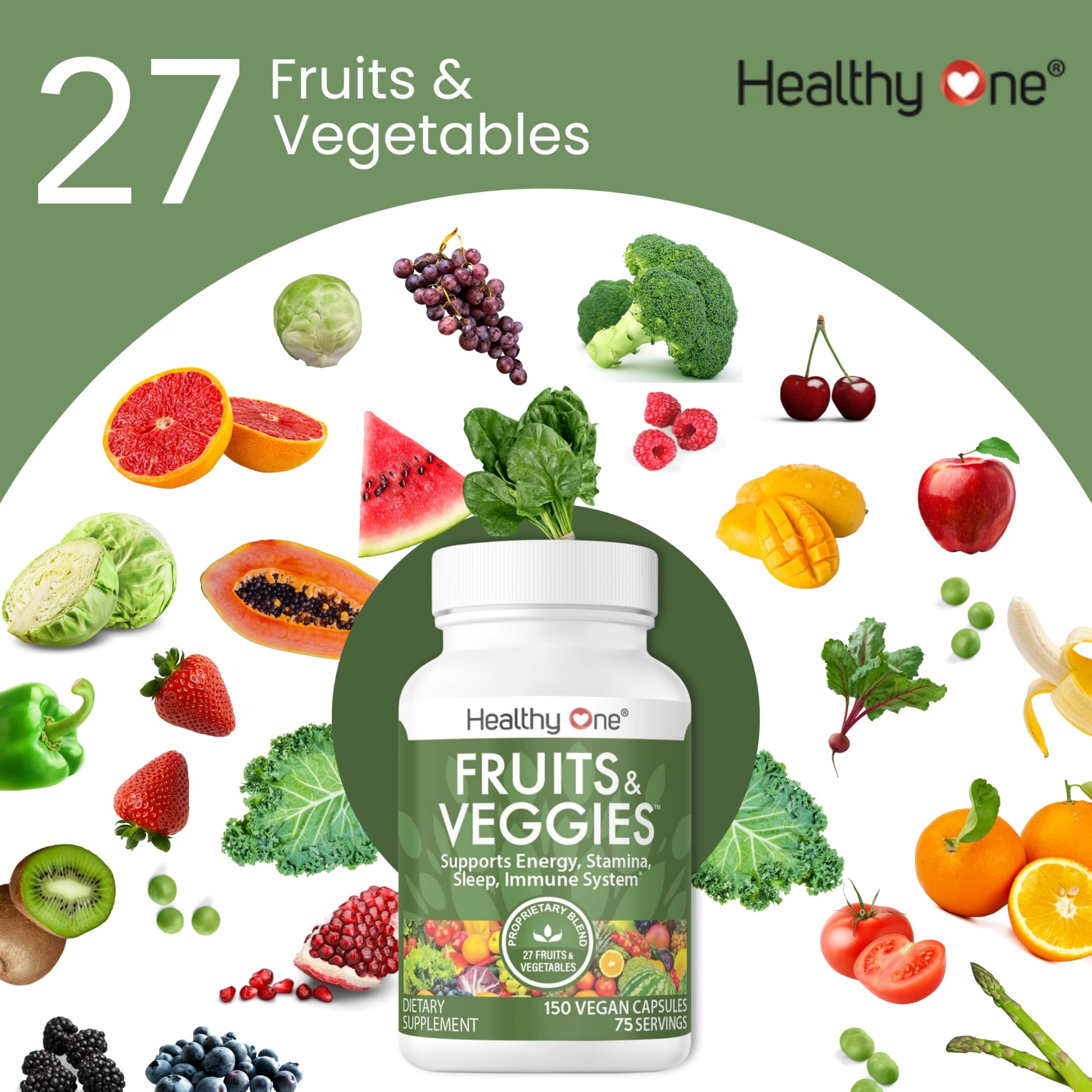 Fruits & Veggies Formula - 27 Premium Whole Foods - Organic Ingredients - Equals 3 Servings of Fruits & Vegetables - Improve Energy, Focus & Immune Function - Fiber - Antioxidants - 120ct (60 Serv) Healthy OneBuy Supplements Australia