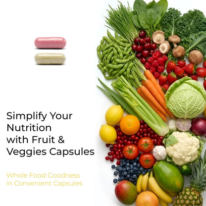 Fruits and Veggies Whole Produce Dietary Supplement with Superfood Fruits and Vegetables for Men, Women and Kids, 90 Fruit Capsules, 90 Veggie Capsules - 1 Set NATURAL GREENSBuy Supplements Australia