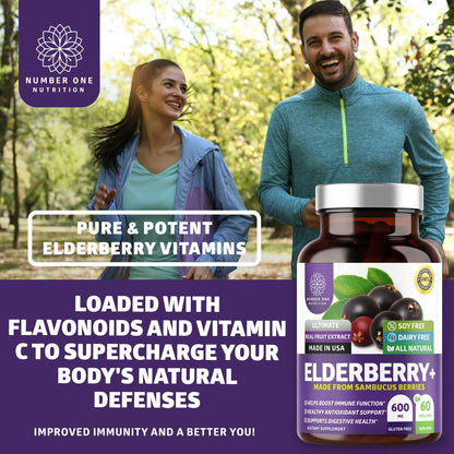 N1N Premium Black Elderberry Capsules for Adults [Max Strength] Pure and Potent Elderberry from Sambucus Nigra to Support Immunity & Skin Health, Non-GMO, Gluten Free, 60 Veg Caps Number One NutritionBuy Supplements Australia