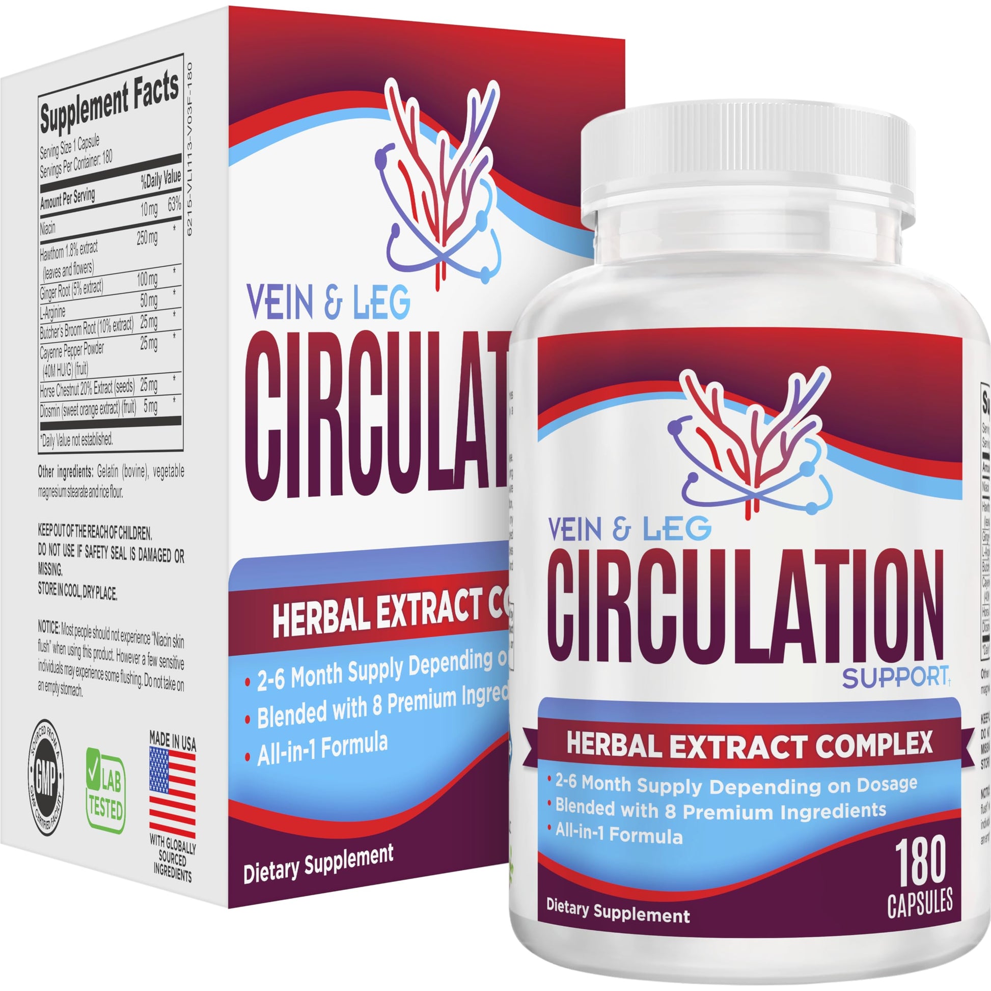 Vein & Leg Circulation (2-Month) Support Supplement with 8 Active Ingredients in 1 Formula | Leg + Vein | Blood Circulation Support Supplements | 60-Day Bulk Supply | 180 Capsules Elevate Recovery SupplementsBuy Supplements Australia