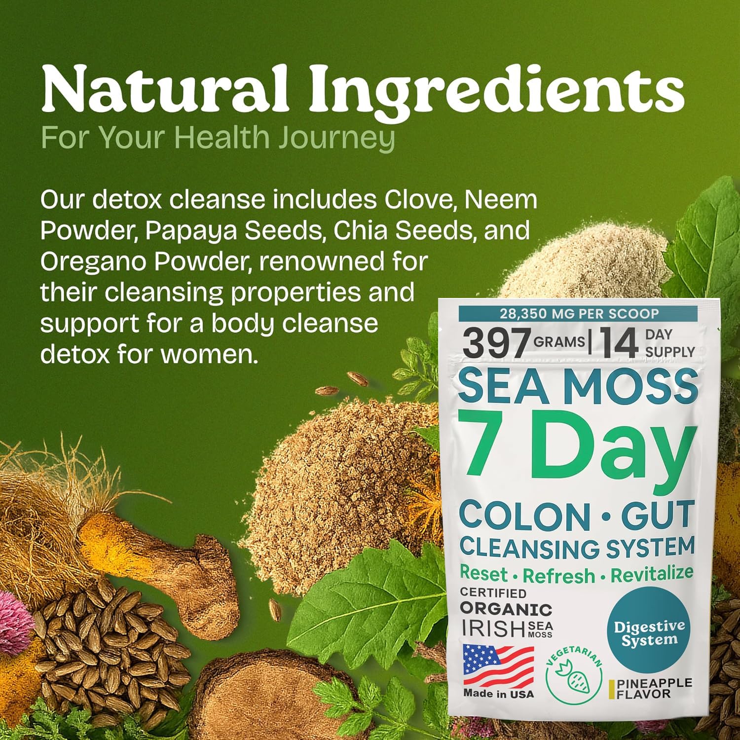 Atlantic Naturals Sea Moss 7-Colon Cleanse Powder | Formulated with Psyllium Husk, Fiber, & Senna Powder | Supports Immune & Gut Health for Women & Men, Pineapple Flavor Drink Mix, 14 oz Atlantic NaturalsBuy Supplements Australia