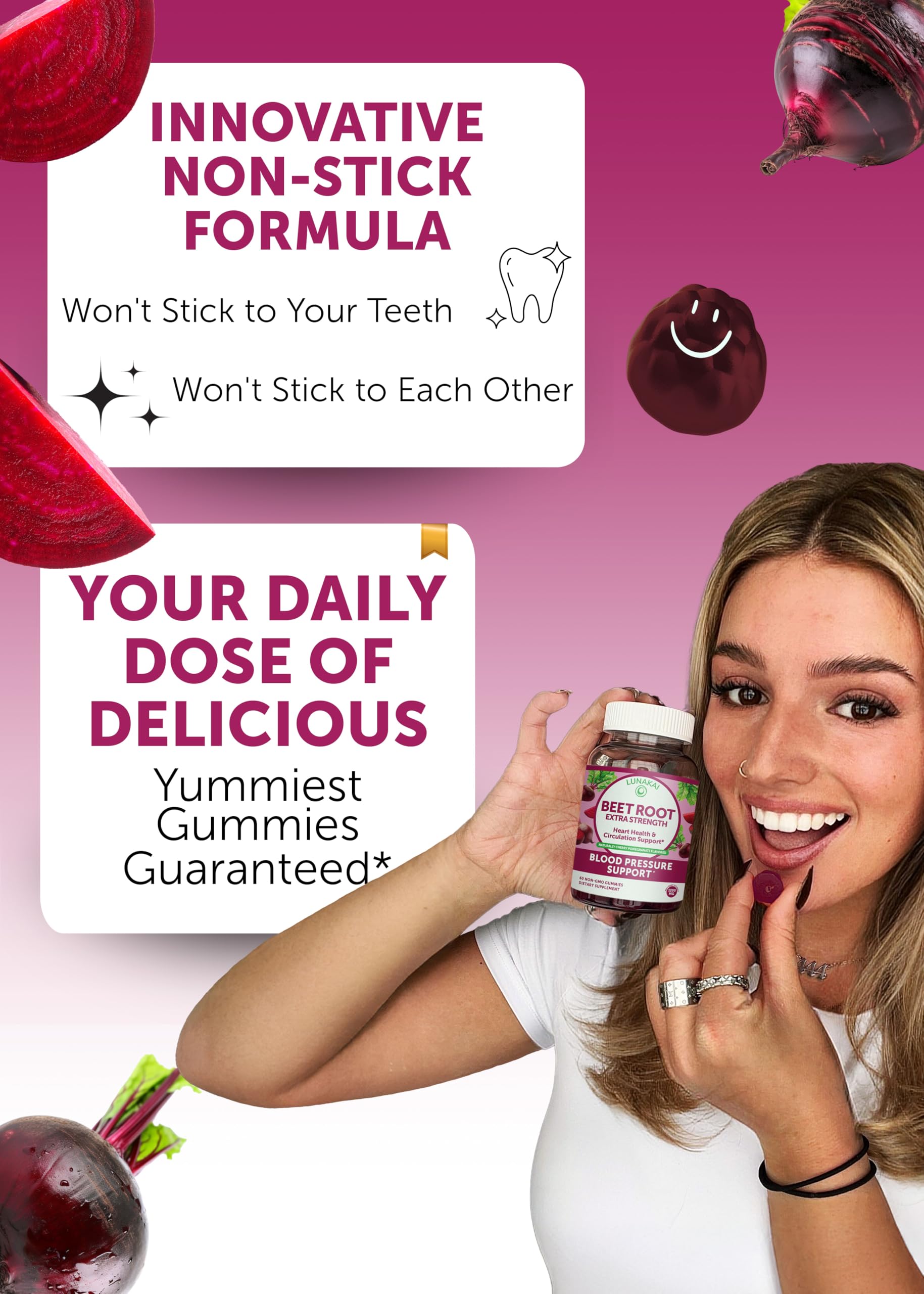 Lunakai USA Made Beet Root Gummies with Antioxidant Blend - Delicious Non-GMO Beet Chews, 60ct LunakaiBuy Supplements Australia