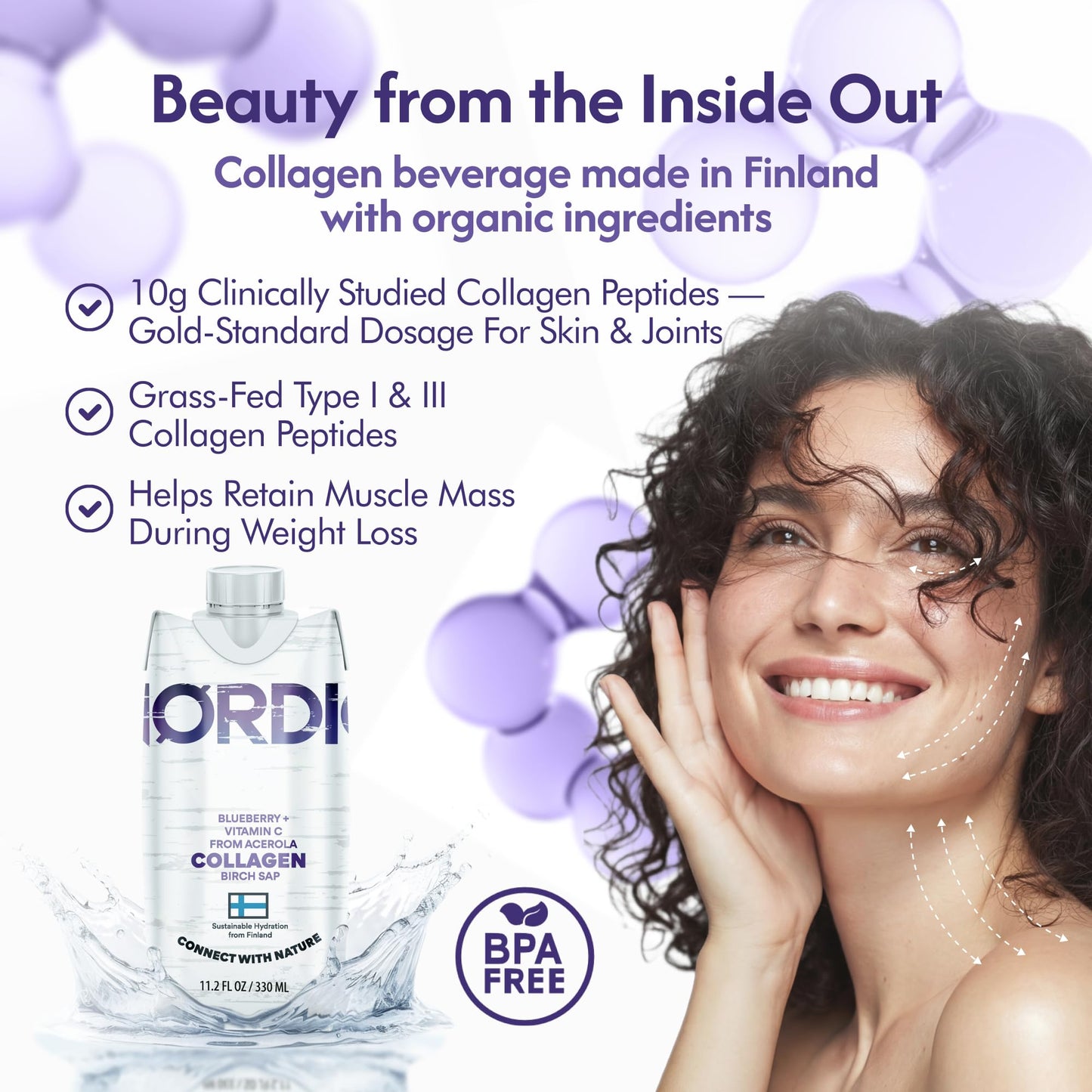 Nordic Liquid Collagen Peptide Drink, Organic Birch Sap, Wild blueberry + Vitamin C, Made in Finland - 10g Clinically Studied Grass Fed Collagen Peptides for Skin Hair Nails & Joint Support, with Silica, BPA-Free Beverage (12 Pack) Nordic Tree WaterBuy Supplements Australia